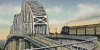 Color tinted postcard of Huey P. Long Bridge