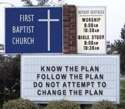 Chruch sign with The Plan letters
